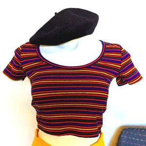 A.Y. Studio Striped Crop Knit Top Size S